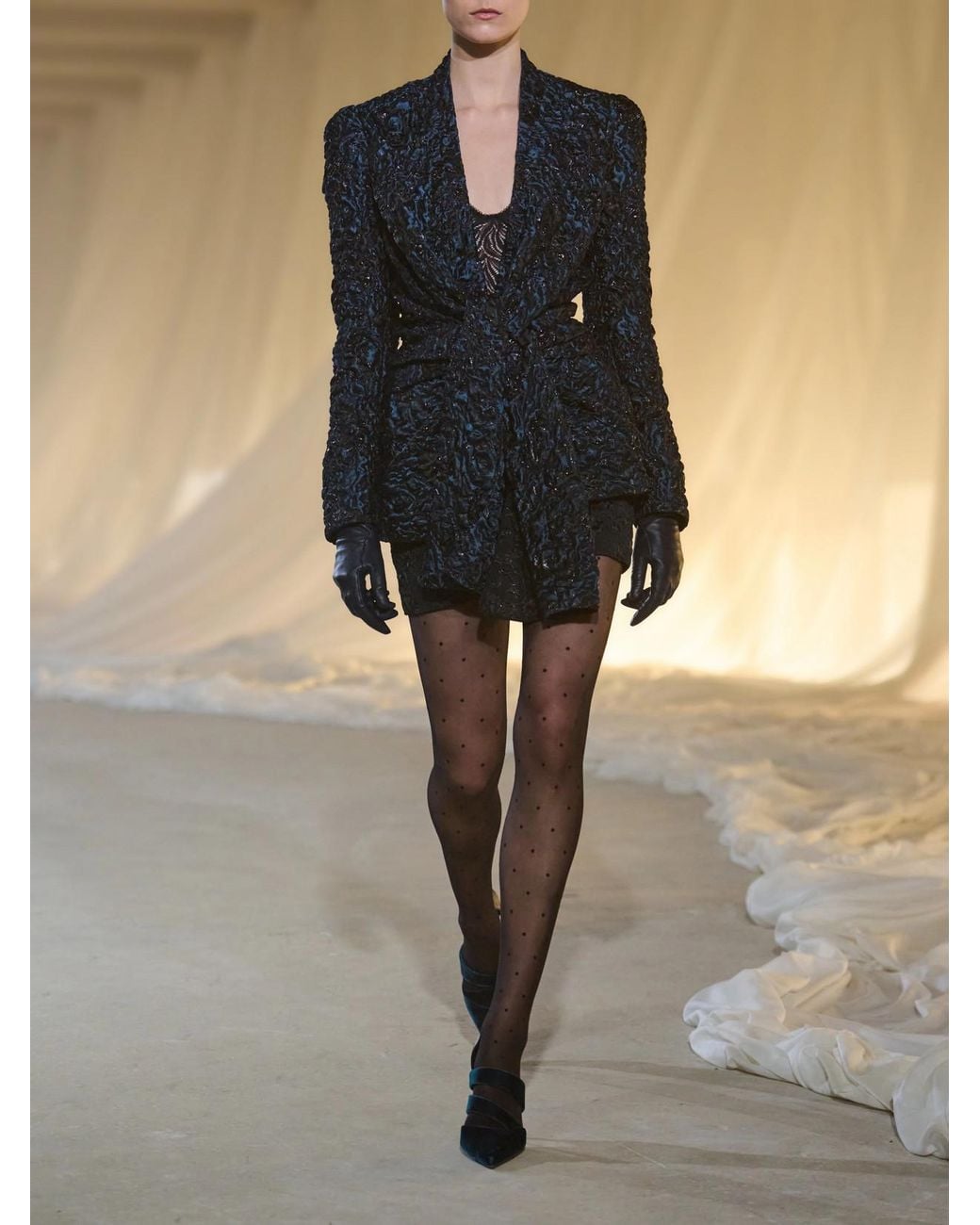 Balmain Black Floral-Jacquard Cloque Mini Skirt