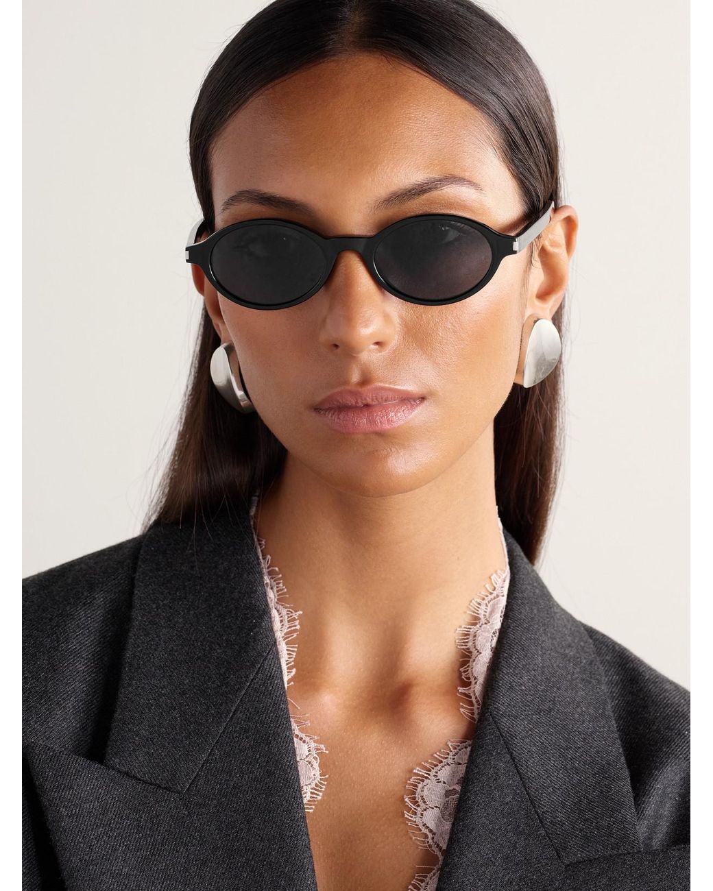 Saint Laurent Black Oval-Frame Acetate Sunglasses