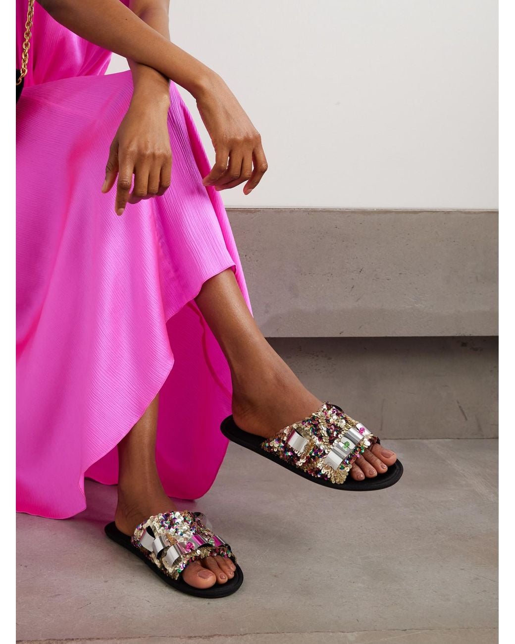 J.W. Anderson White Embellished Sequined Grosgrain Slides