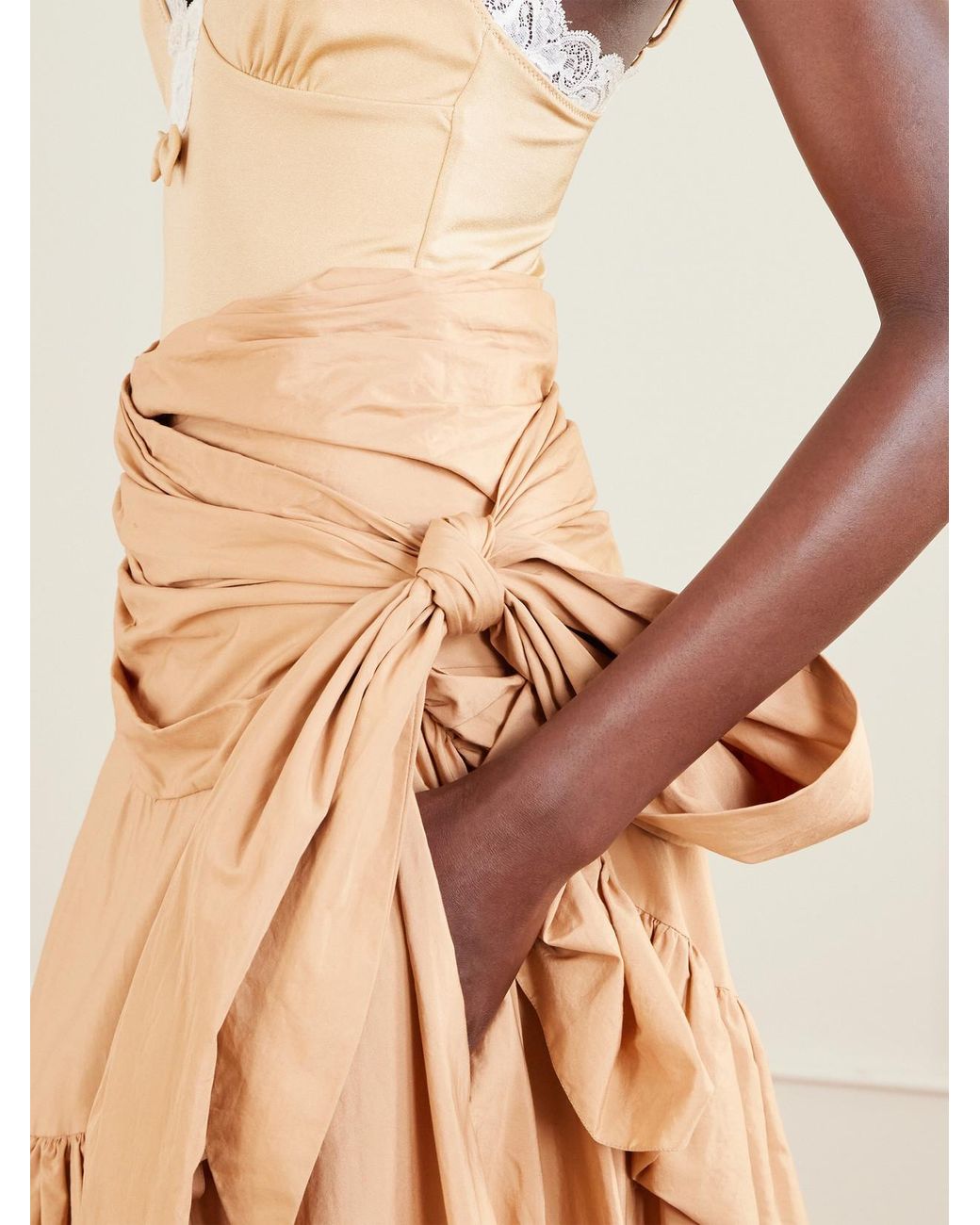 Chloé Natural Bow-Detailed Ruffled Organic Cotton-Poplin Midi Skirt