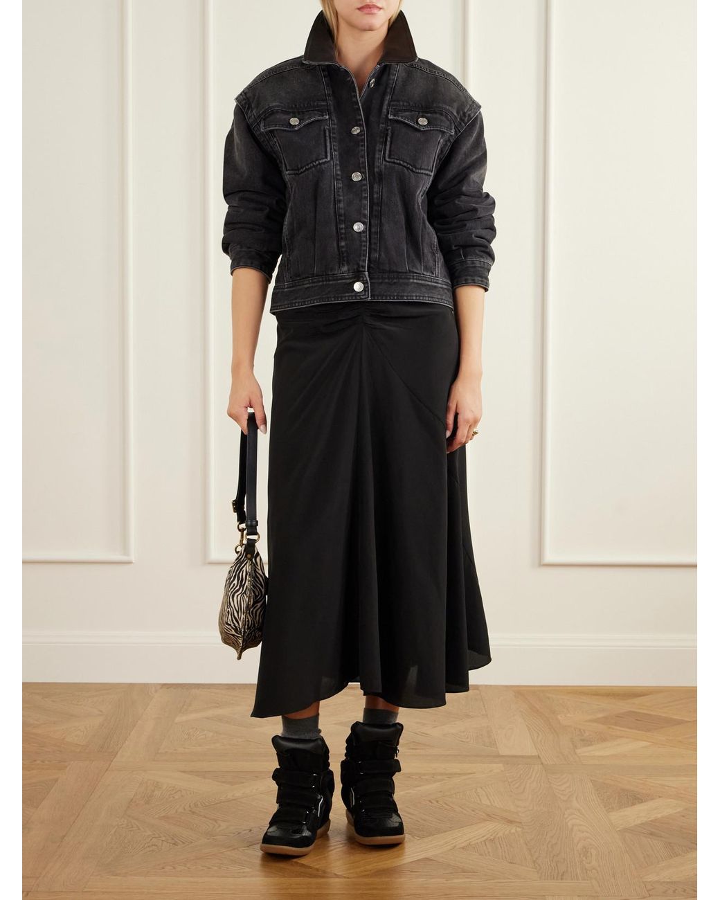 Isabel Marant Black Bekett Suede-Trimmed Snake-Effect Leather Wedge Sneakers