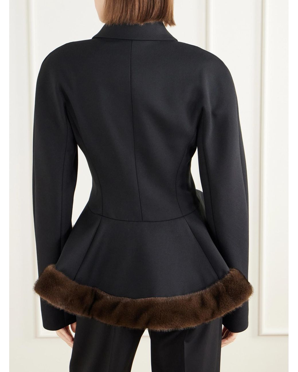 Stella McCartney Black Plush-Trimmed Twill Peplum Jacket