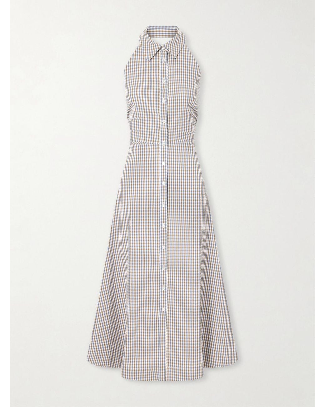 Veronica Beard White Mackey Checked Cotton-Seersucker Midi Dress