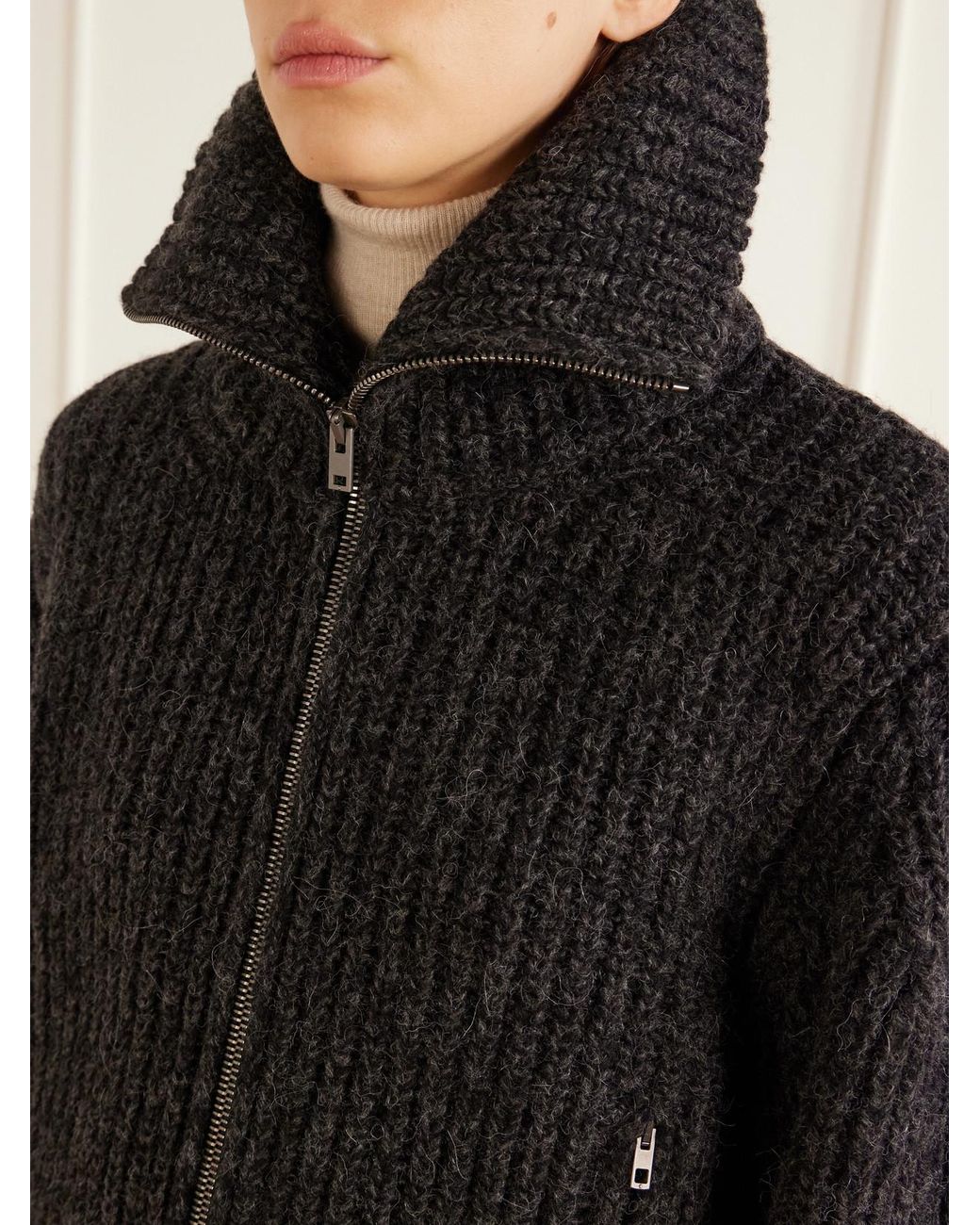 Lemaire Black Ribbed Alpaca And Yak Wool-Blend Zip-Up Cardigan
