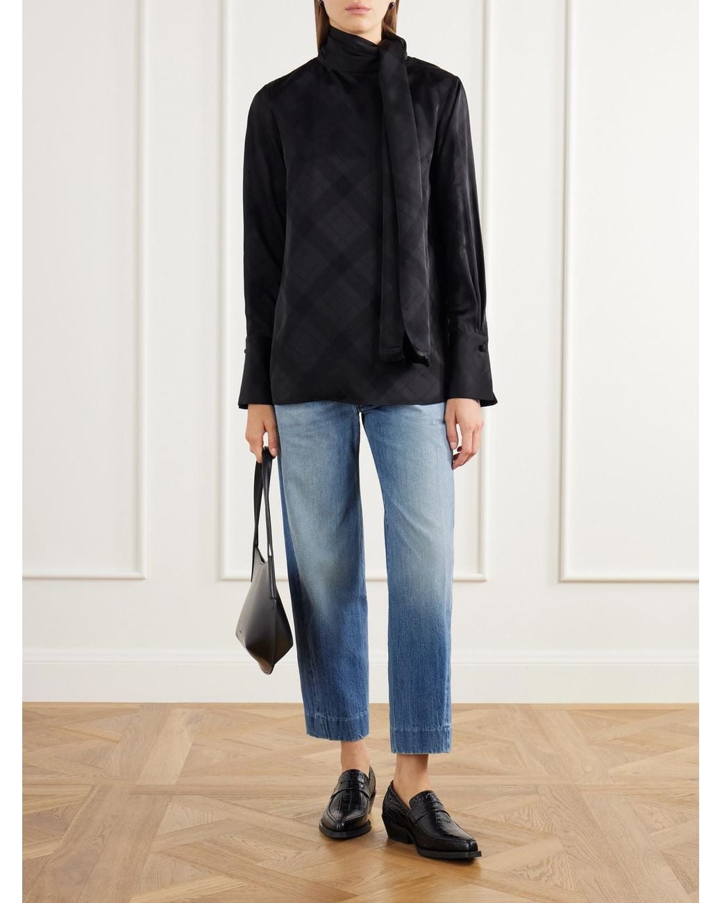 RÙADH Blue The Luss Tie-Detailed Checked Satin Blouse