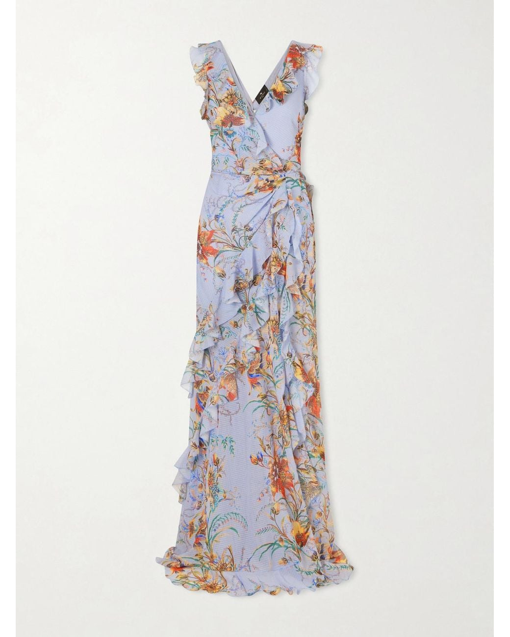 Etro White Ruffled Tiered Paisley And Floral-Print Satin Maxi Dress