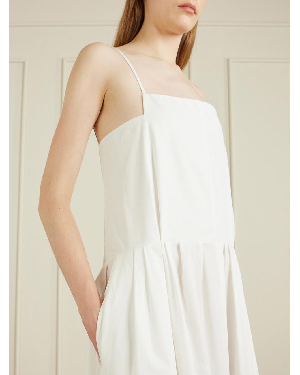Khaite White Adira Pleated Cotton-Poplin Midi Dress