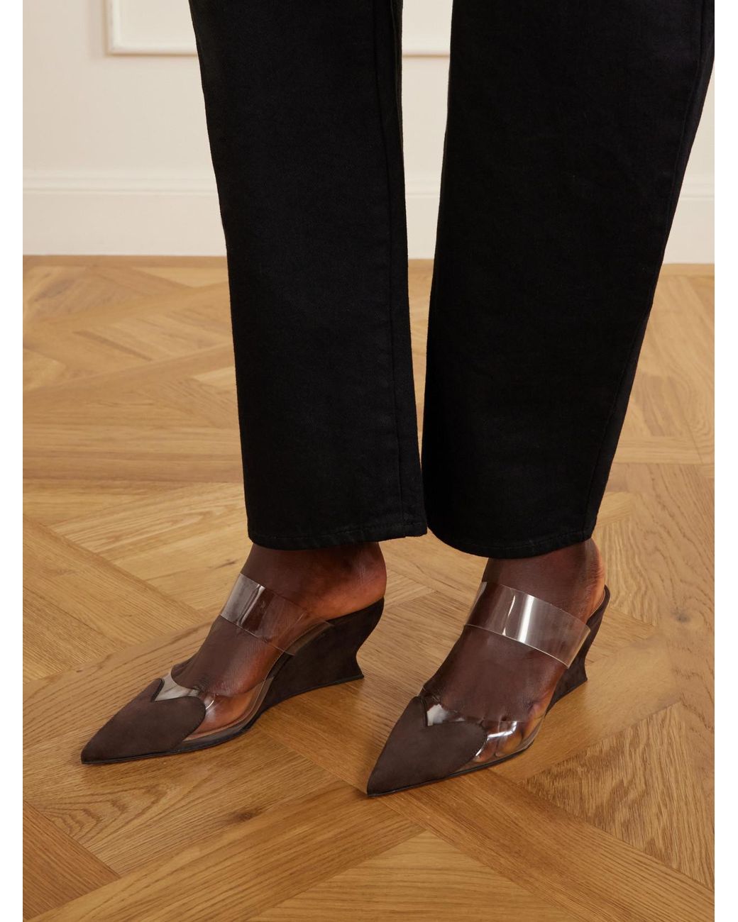 Alaïa Brown Le Coeur 60 Suede And Pvc Wedge Mules