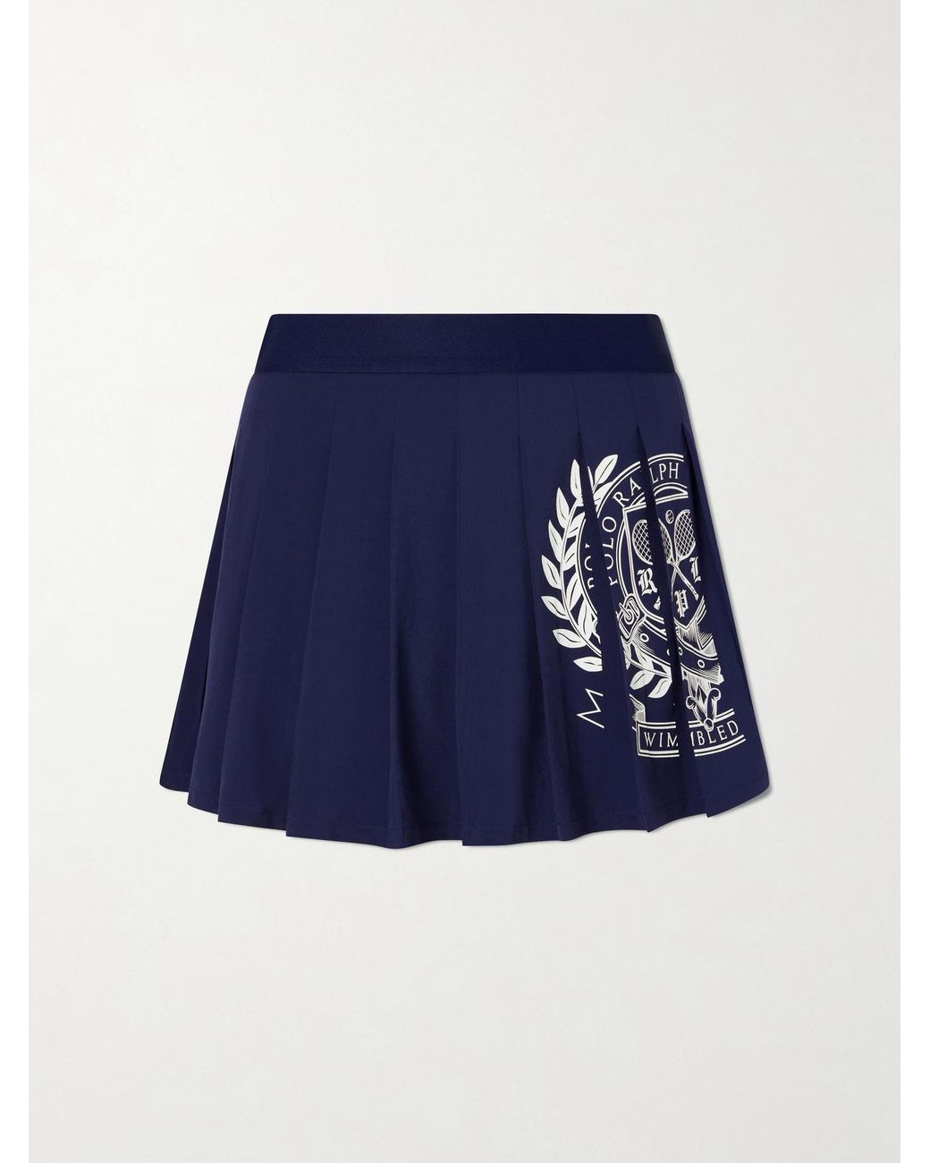Polo Ralph Lauren Blue Wimbledon Pleated Logo-Printed Crepe Mini Skirt