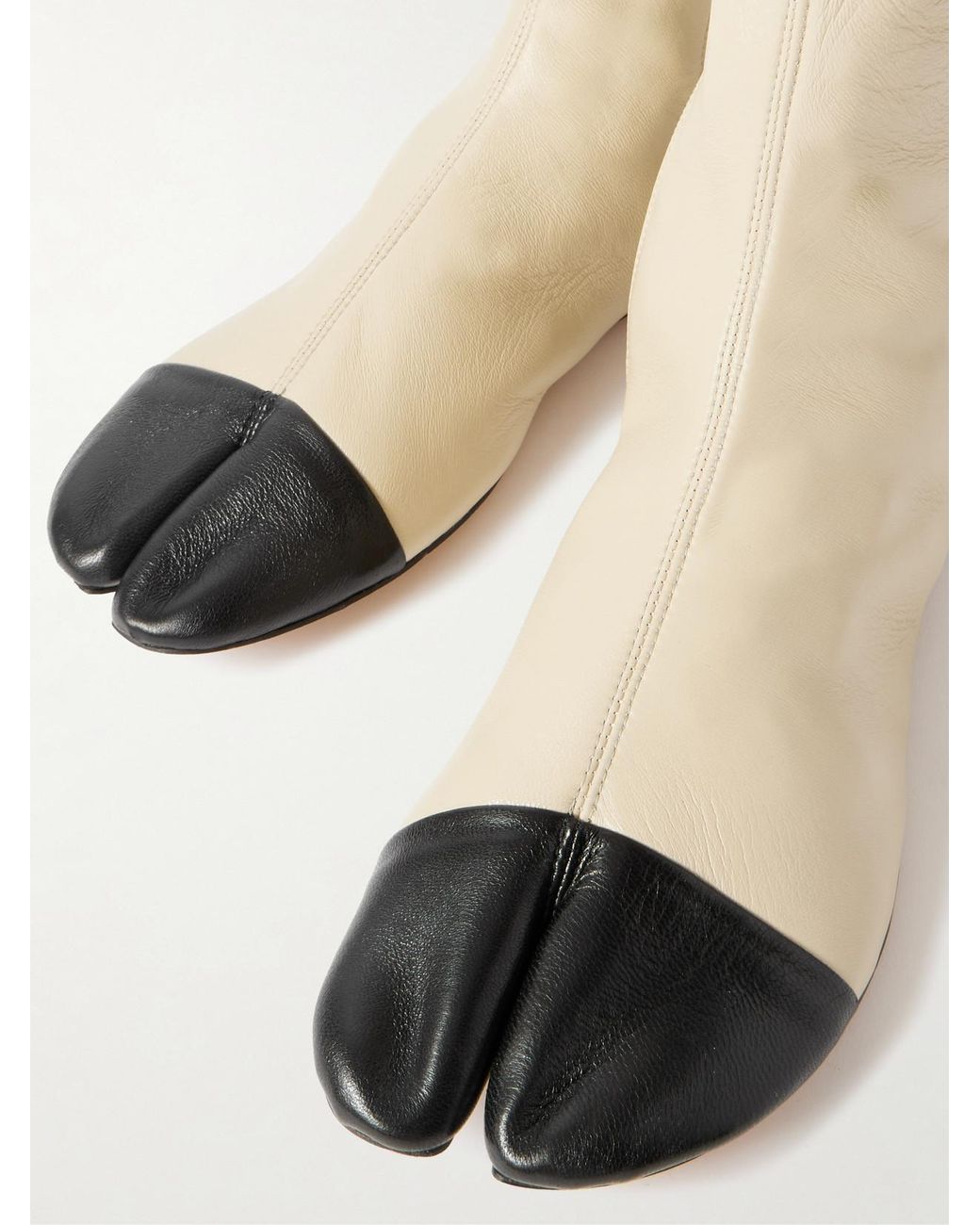 Christen White Tabi Stretch-Leather Knee Boots