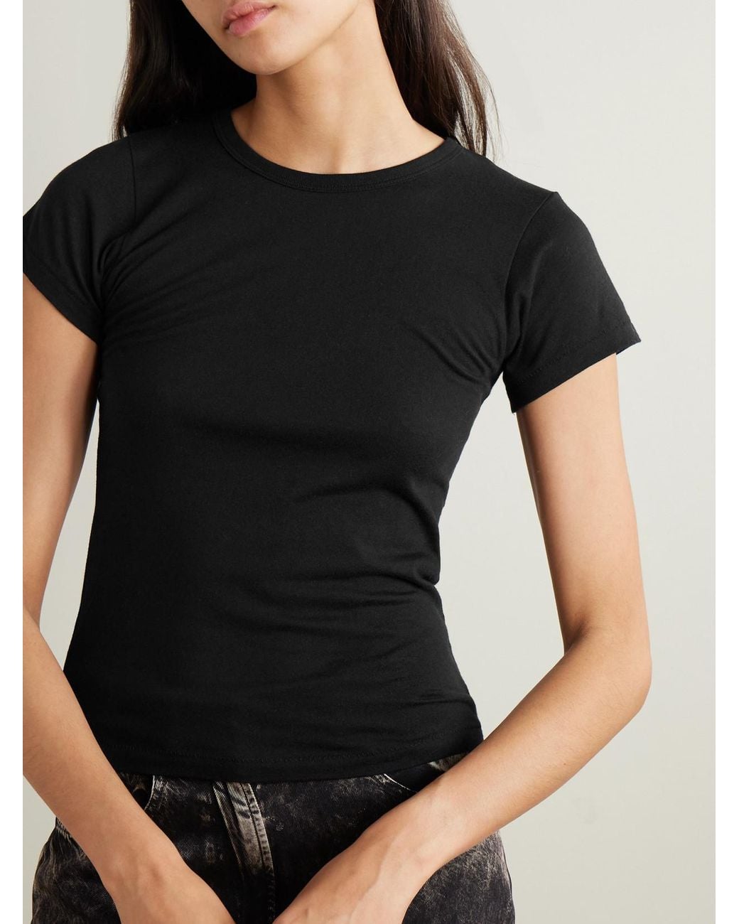ÉTERNE Black Short Sleeve Baby Tee Cotton And Modal-Blend Jersey T-Shirt