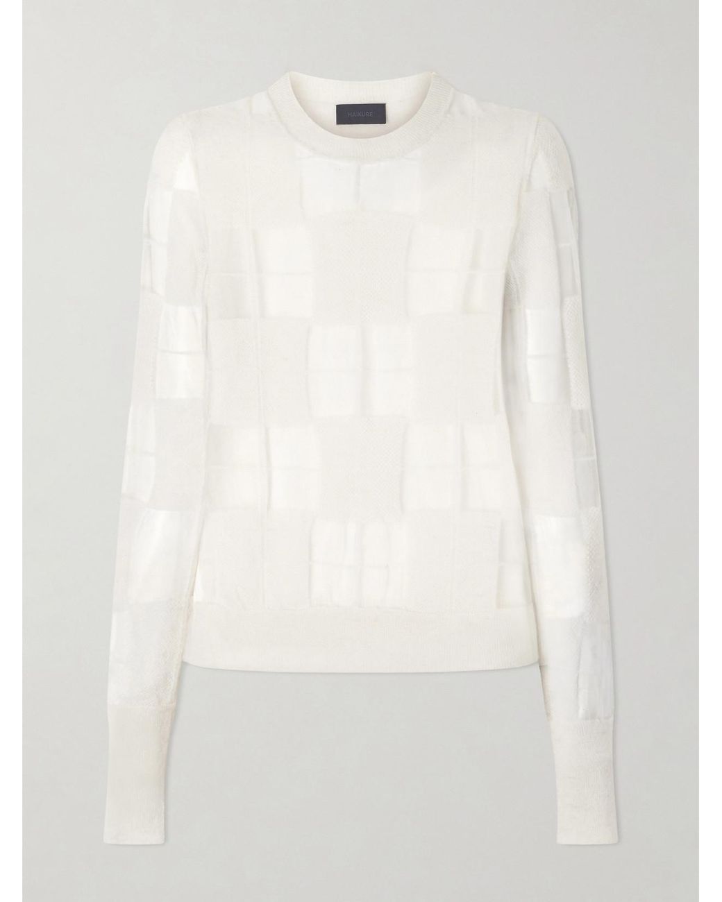 Haikure White Paul Checked Mesh-Trimmed Knitted Sweater