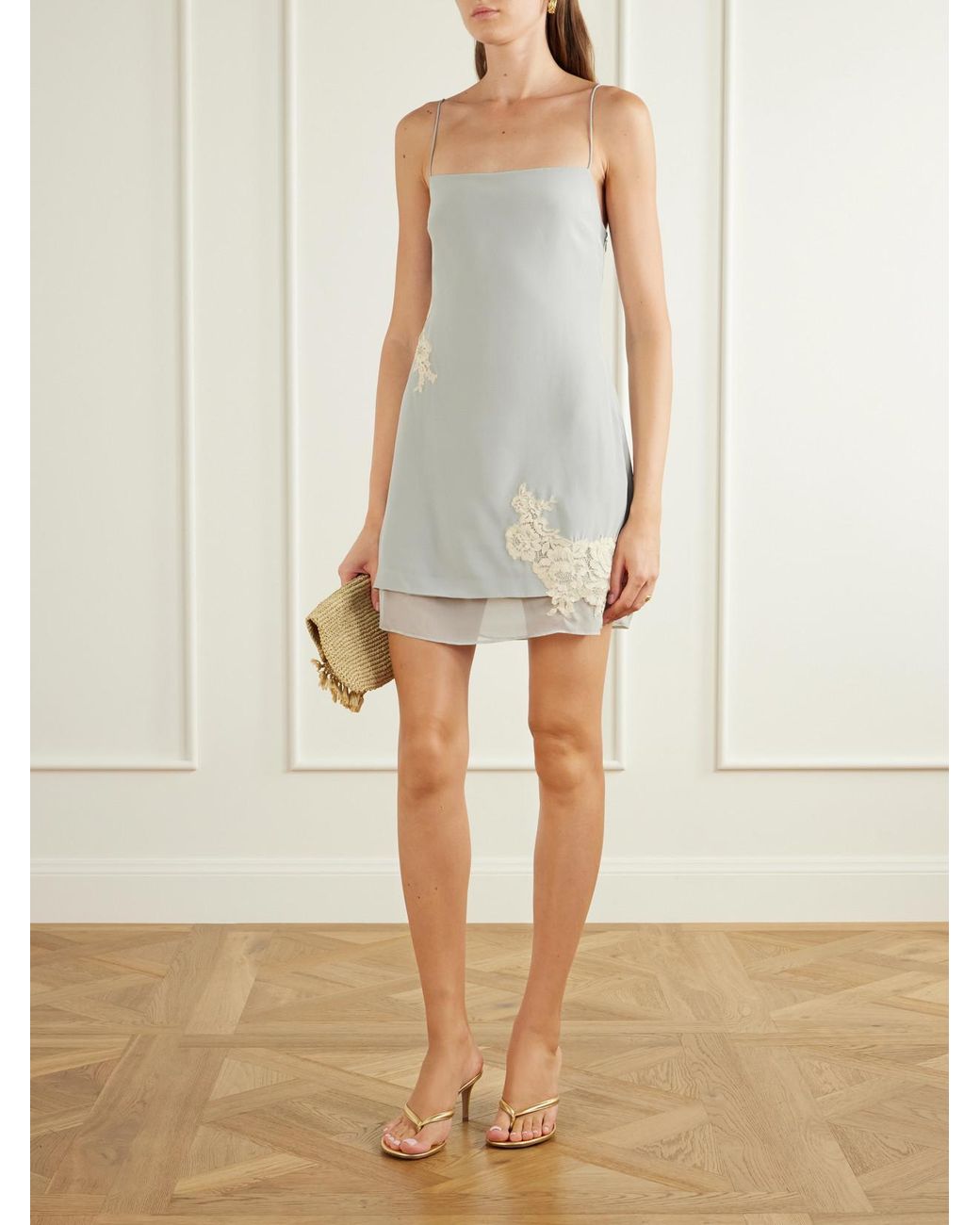 Sir White Noria Lace-Trimmed Silk Crepe De Chine Mini Dress