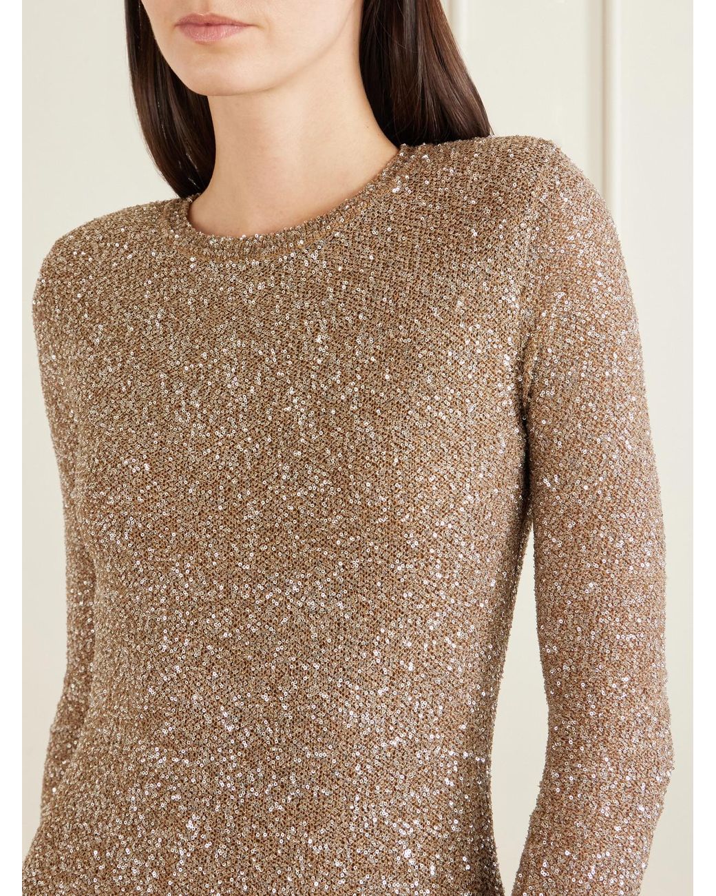 Saint Laurent Natural Sequined Knitted Mini Dress