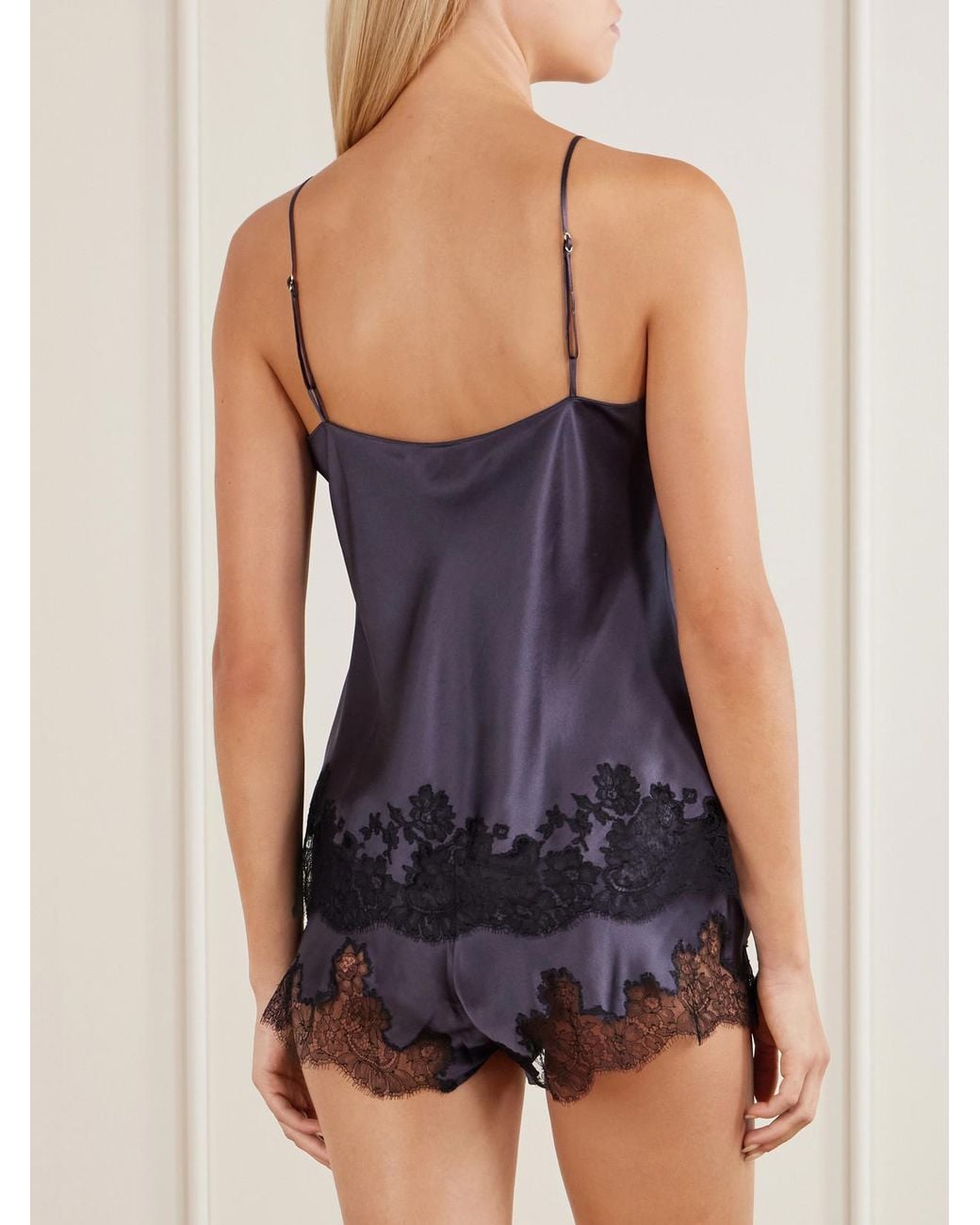 Carine Gilson Purple Lace-Trimmed Silk-Satin Camisole