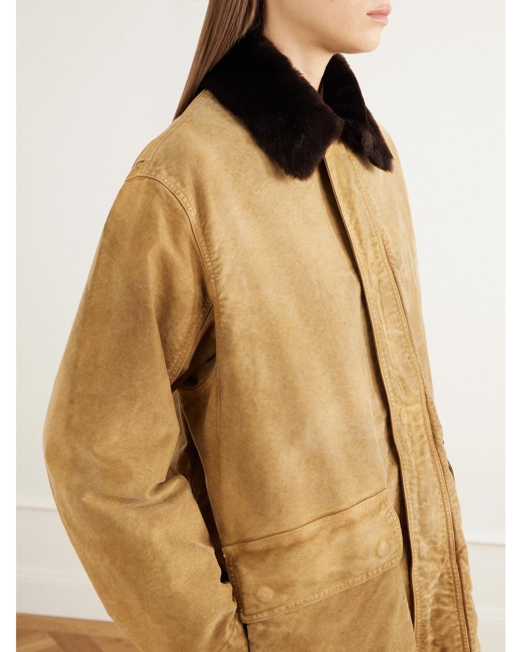 Auralee Natural Garment-Dyed Padded Shearling-Trimmed Cotton-Moleskin Jacket