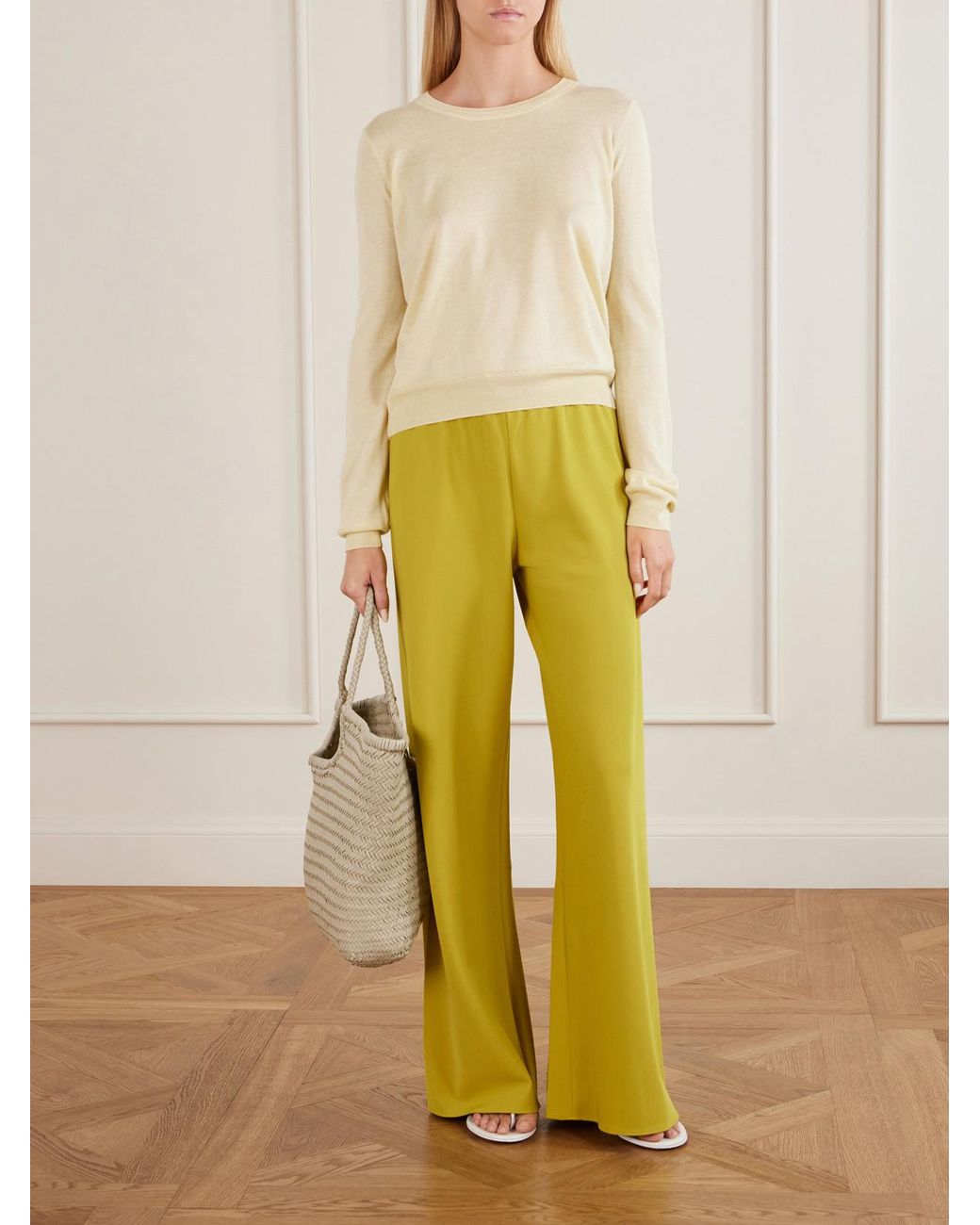 La Ligne Yellow Colby Recycled Stretch-Crepe Wide-Leg Pants