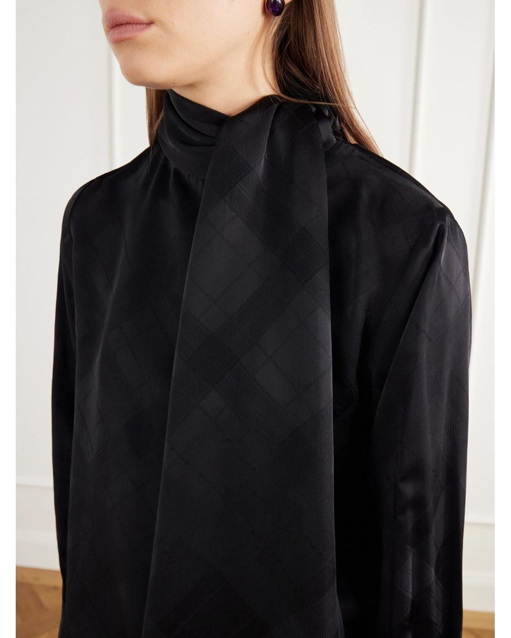 RÙADH Blue The Luss Tie-Detailed Checked Satin Blouse