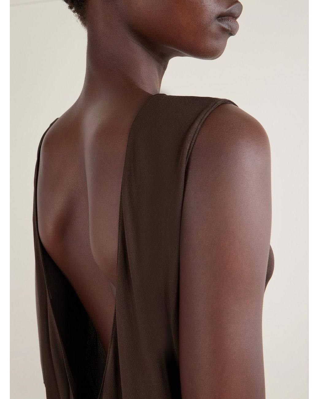 Alaïa Brown Asymmetric Crepe- Jersey Midi Dress