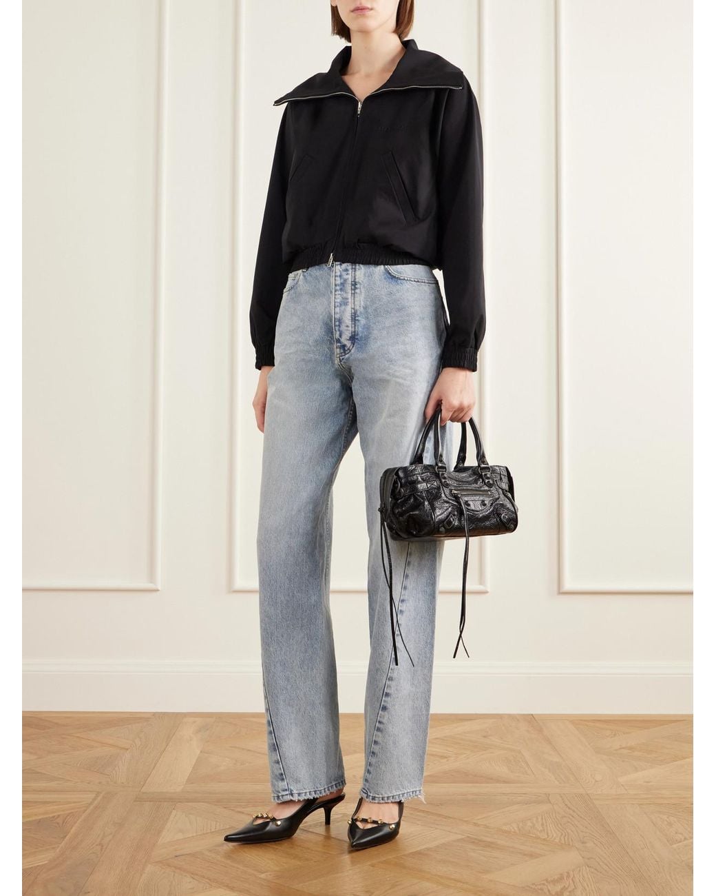 Balenciaga Black Le City East/West Mini Crinkled Leather Tote