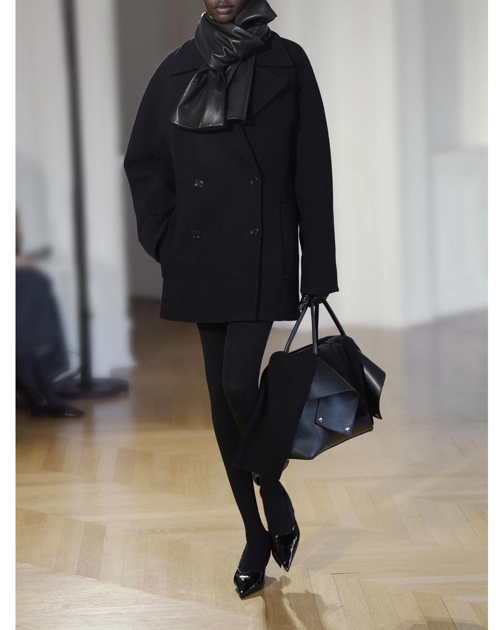 Totême Black Double-Breasted Wool-Blend Coat