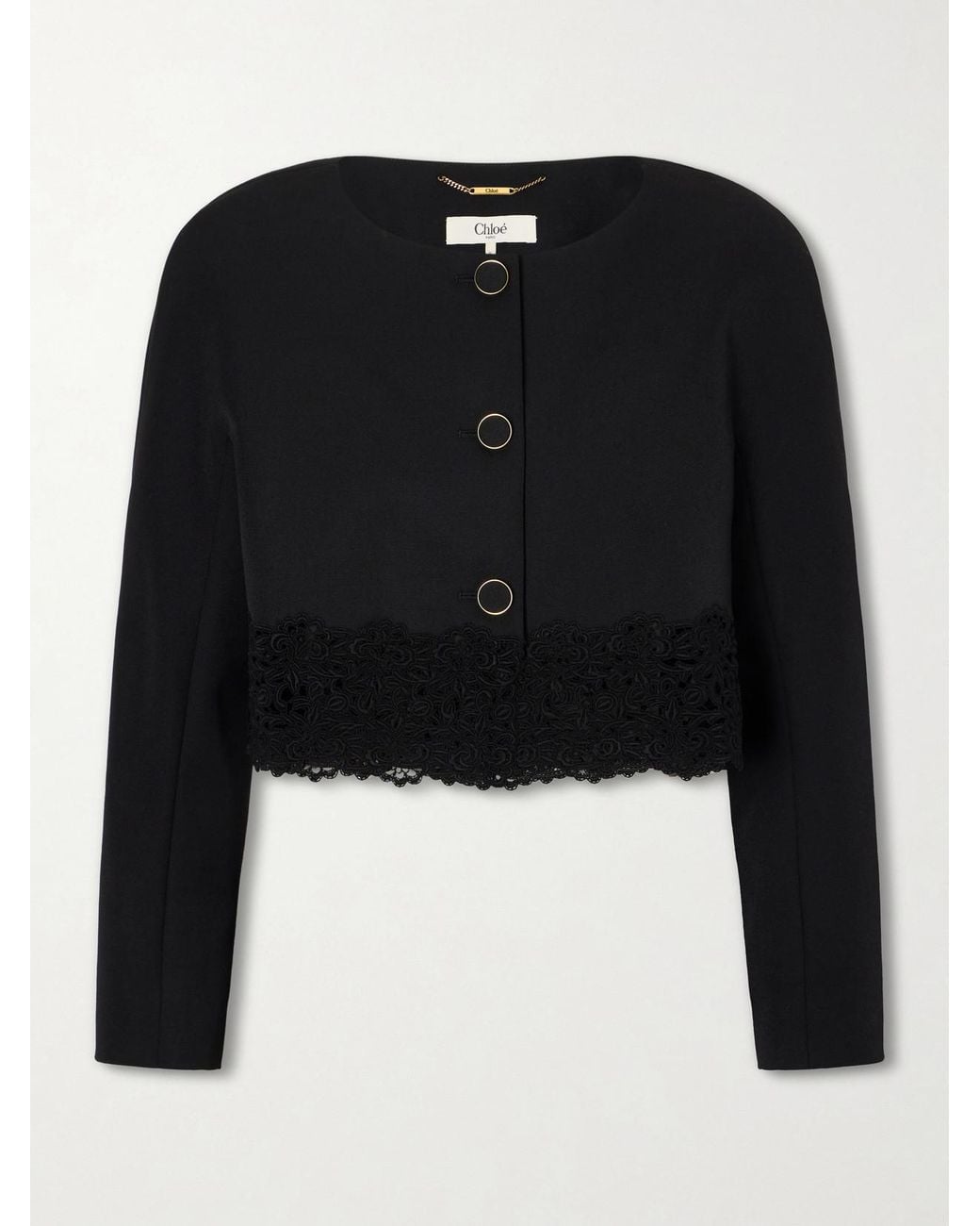 Chloé Black Lace-Embroidered Wool Evening Jacket