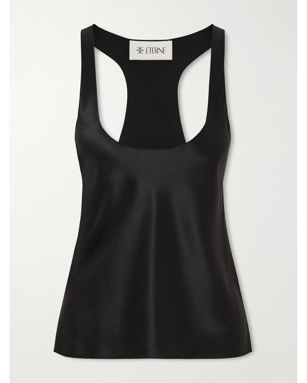 ÉTERNE Black Hedi Silk-Blend Satin Tank