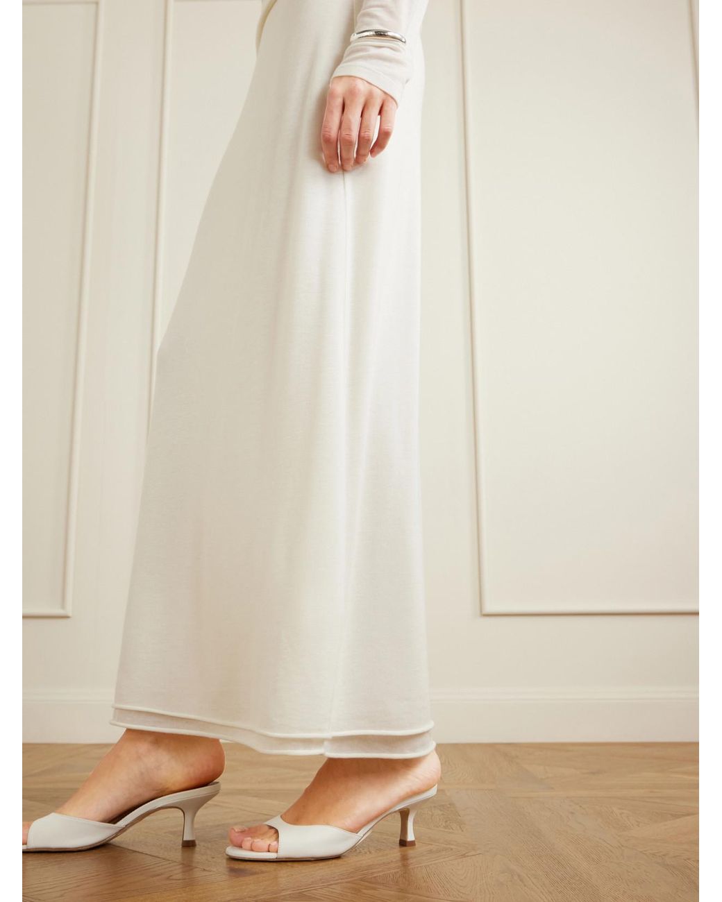 Colleen Allen White Stretch Tencel Modal, Silk And Cashmere-Blend Maxi Skirt