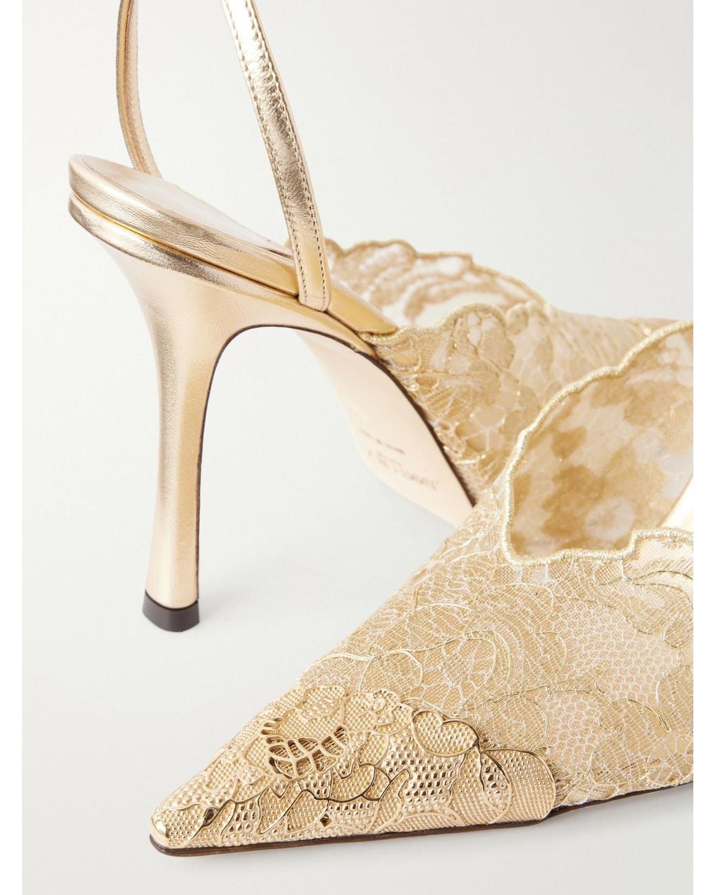 Jimmy Choo Natural Faiz 100 Leather-Trimmed Scalloped Lace Pumps