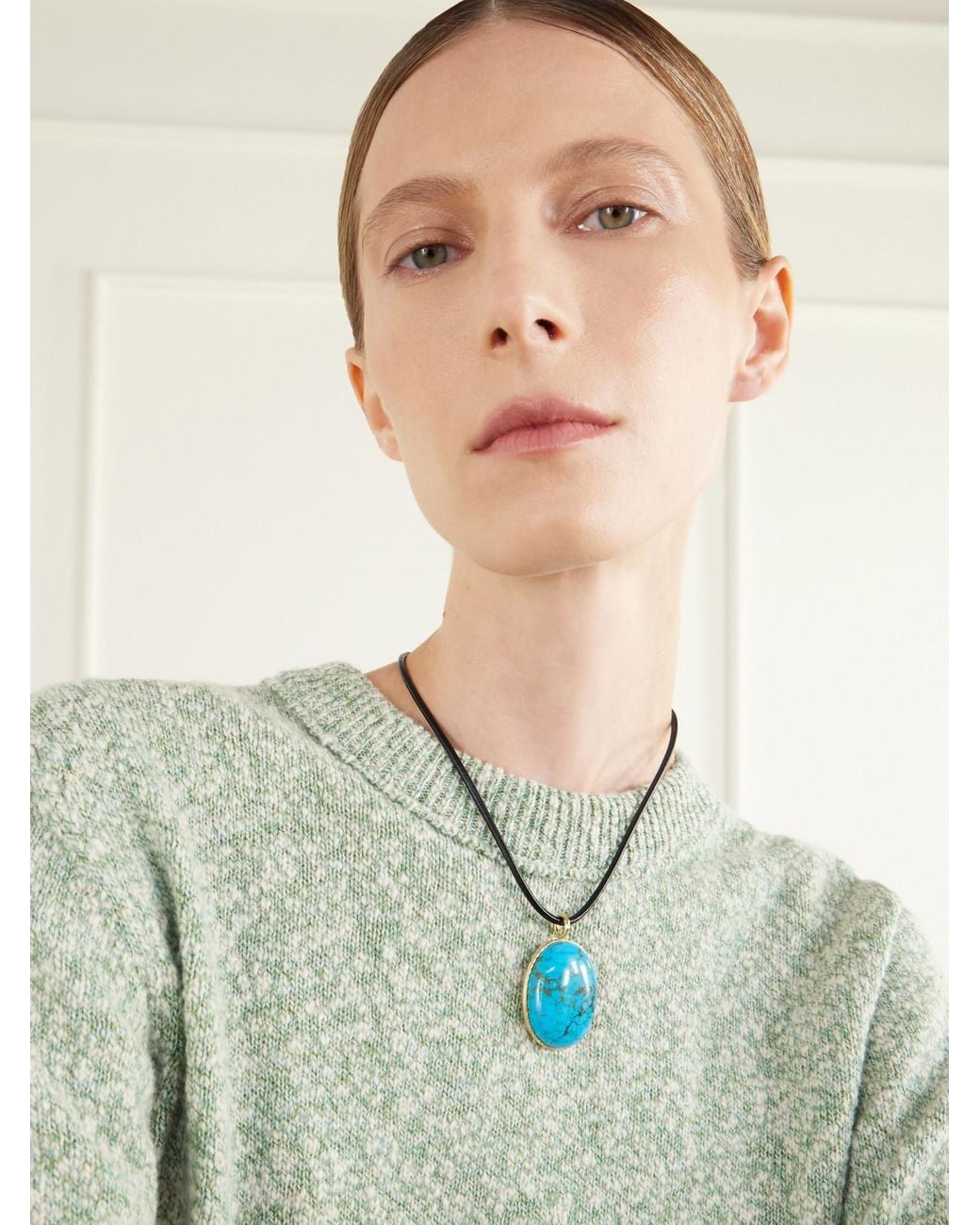 Octavia Elizabeth Blue Jumbo Hidden Gem 18-Karat, And Leather Necklace