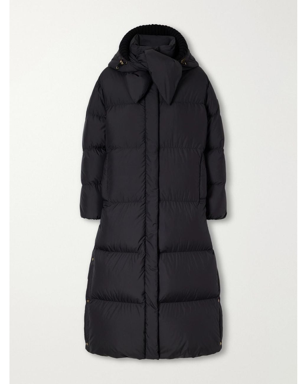 Moncler Blue Ornement Quilted Scarf-Detailed Rib-Trimmed Shell Down Coat