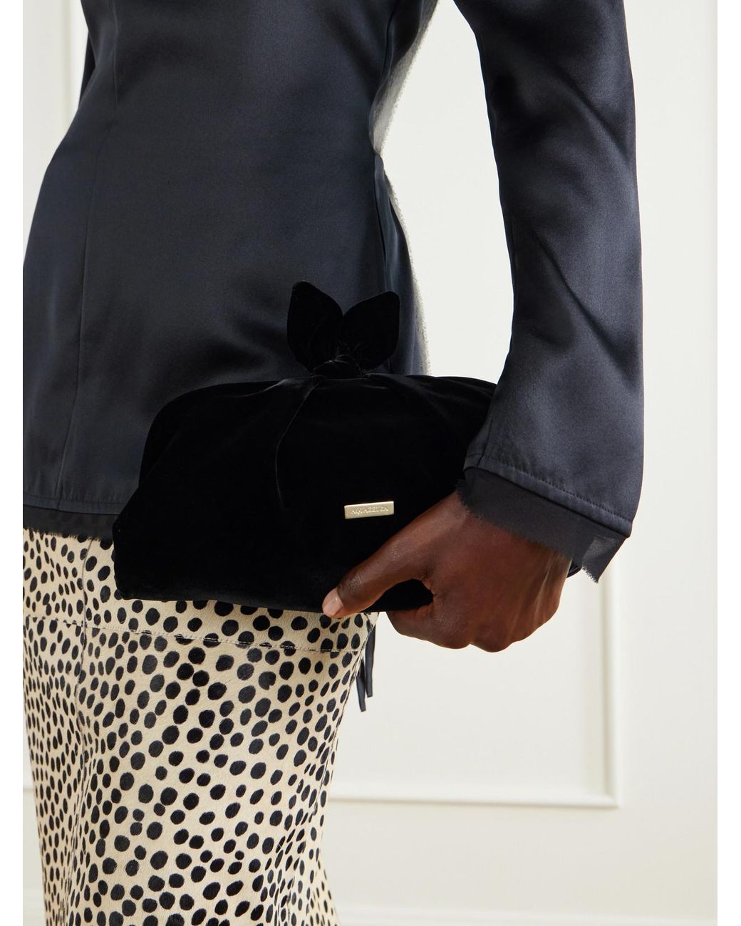 Aquazzura Black Bow Tie Velvet Clutch