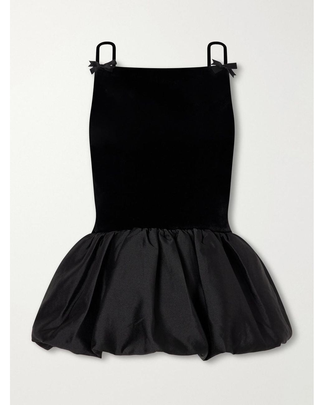 Self-Portrait Black Bow-Detailed Peplum Satin-Trimmed Velvet Top