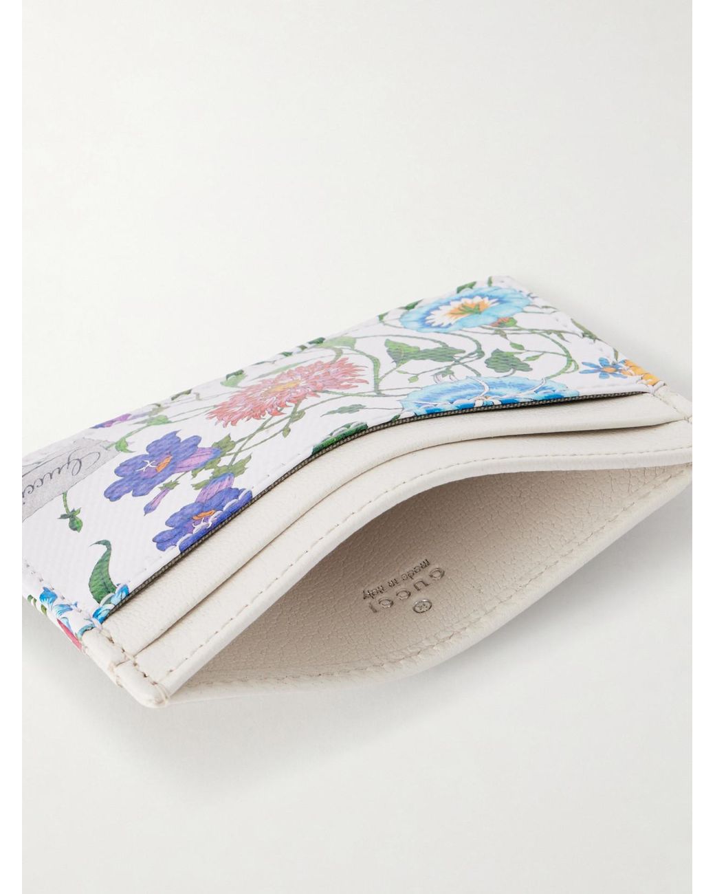 Gucci Blue Floral-Print Leather Cardholder