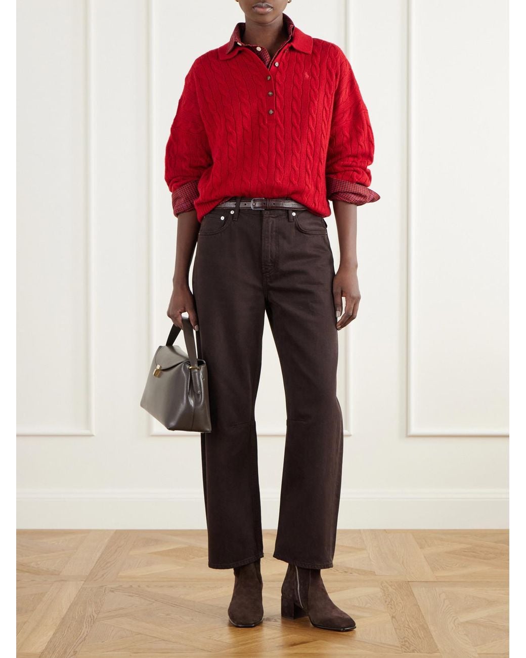 Polo Ralph Lauren Logo-Embroidered Cable-Knit Wool And Cashmere-Blend Polo Sweater