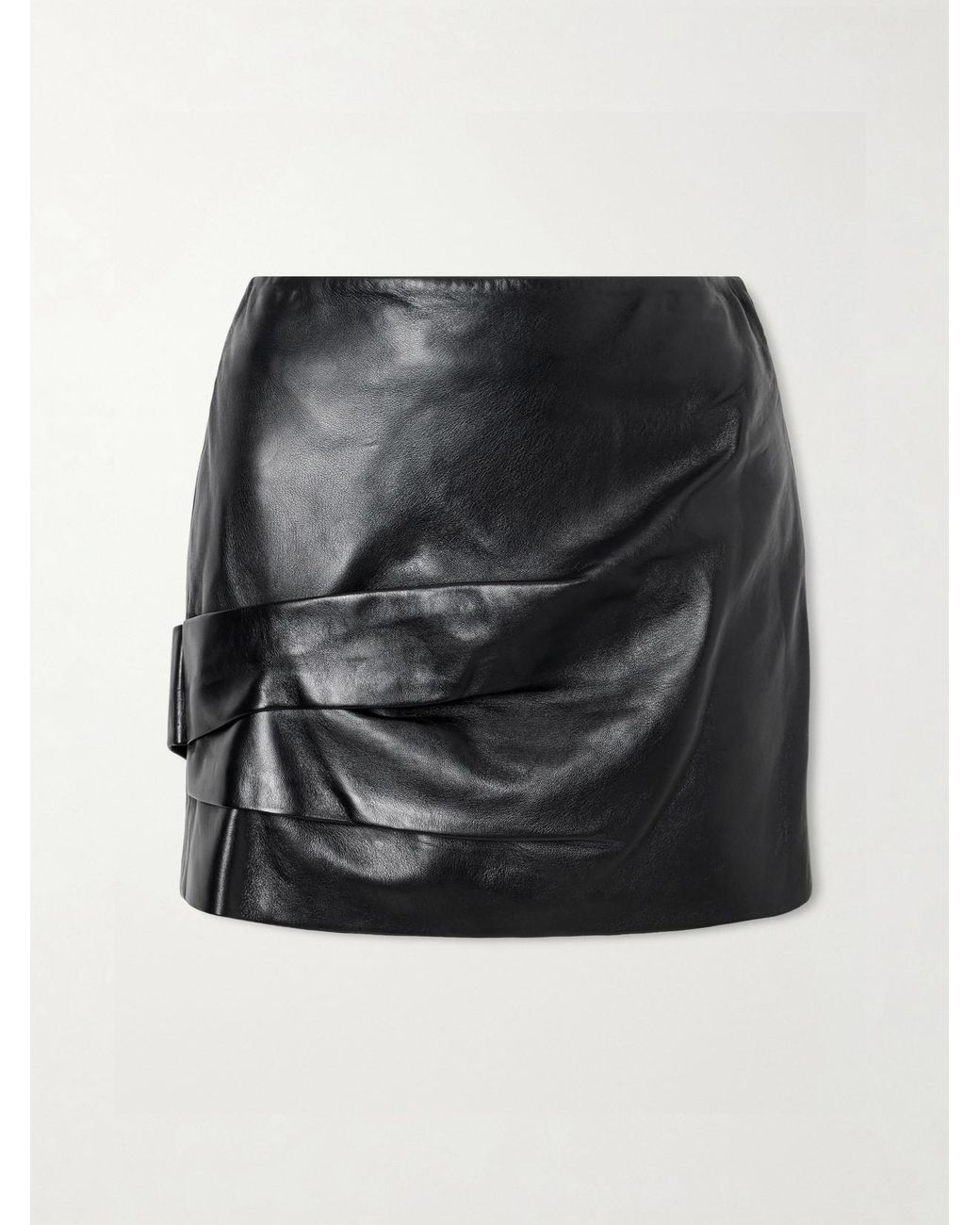 Isabel Marant Black Agnes Gathered Draped Leather Mini Skirt