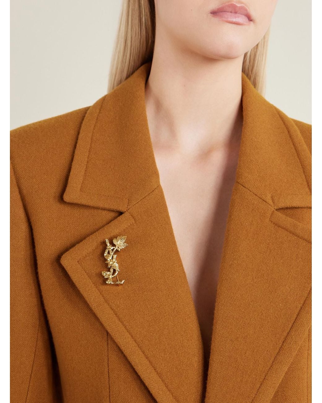 Saint Laurent Metallic Cassandre-Tone Brooch