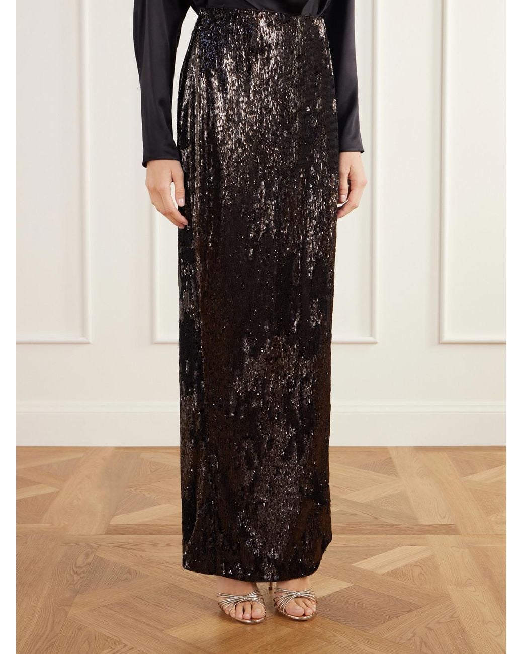 Balmain Black Sequined Crepe Maxi Skirt