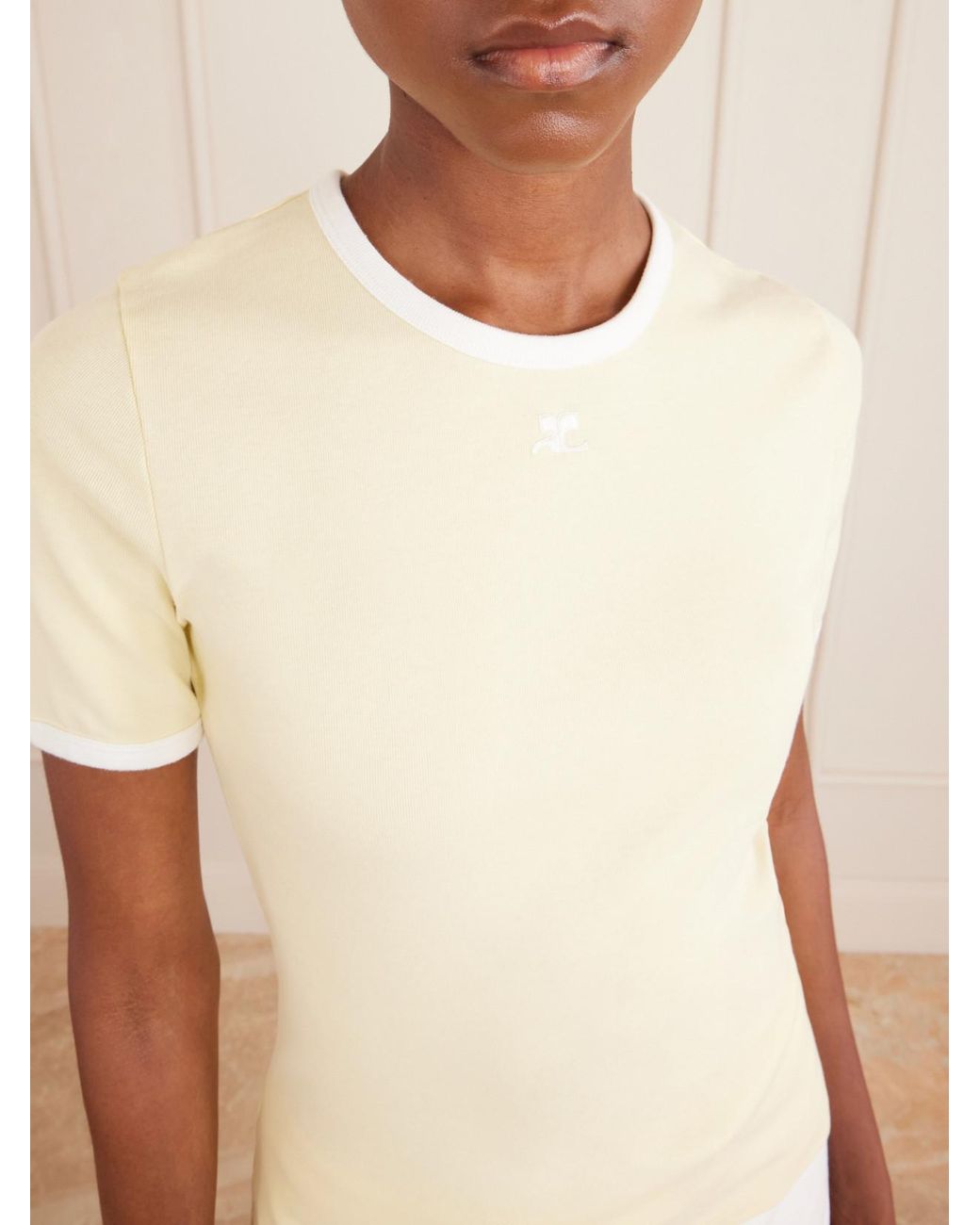 Courreges Natural Logo-Embroidered Cotton-Jersey T-Shirt