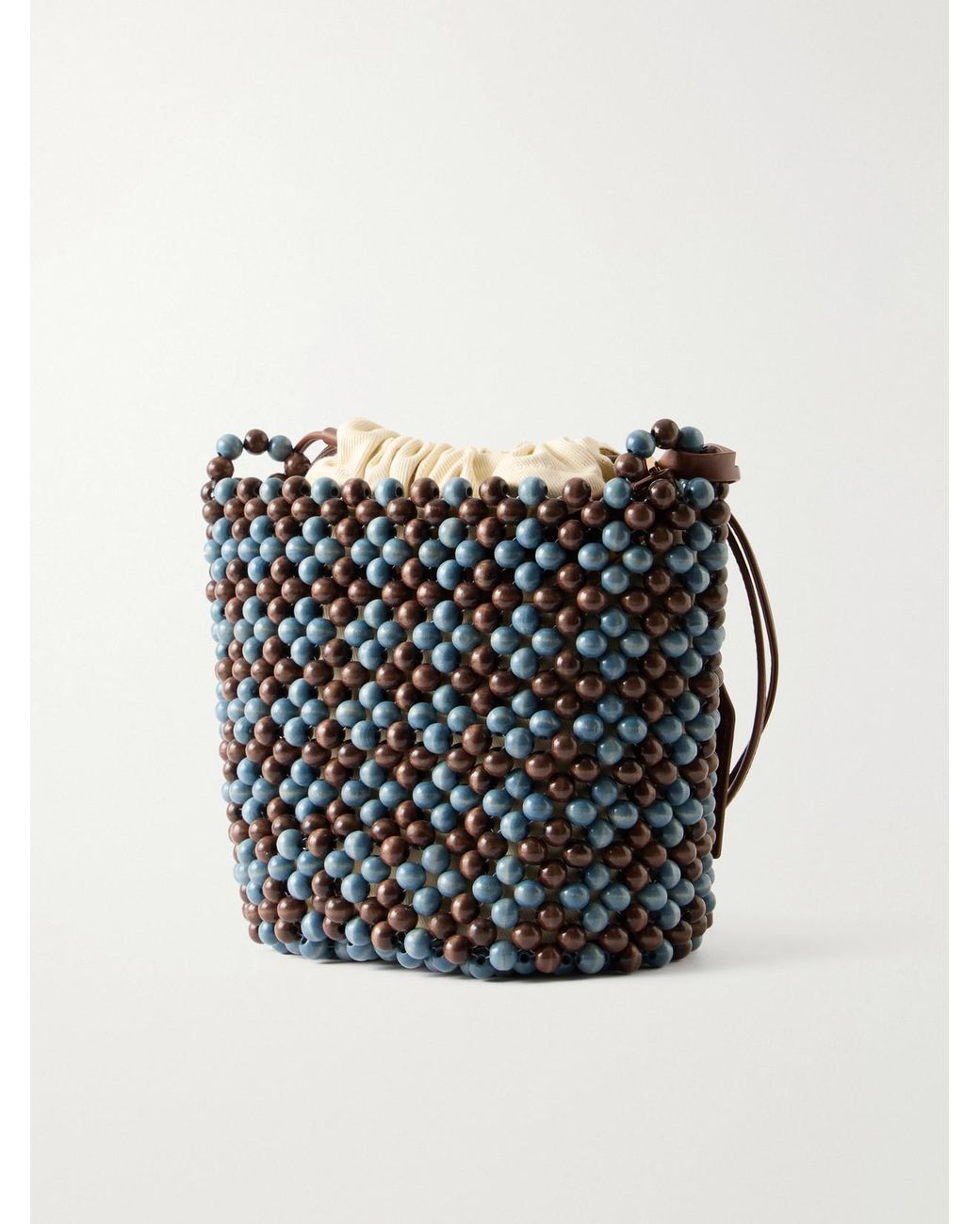 Marni Black Leather-Trimmed Beaded Wood And Canvas Tote