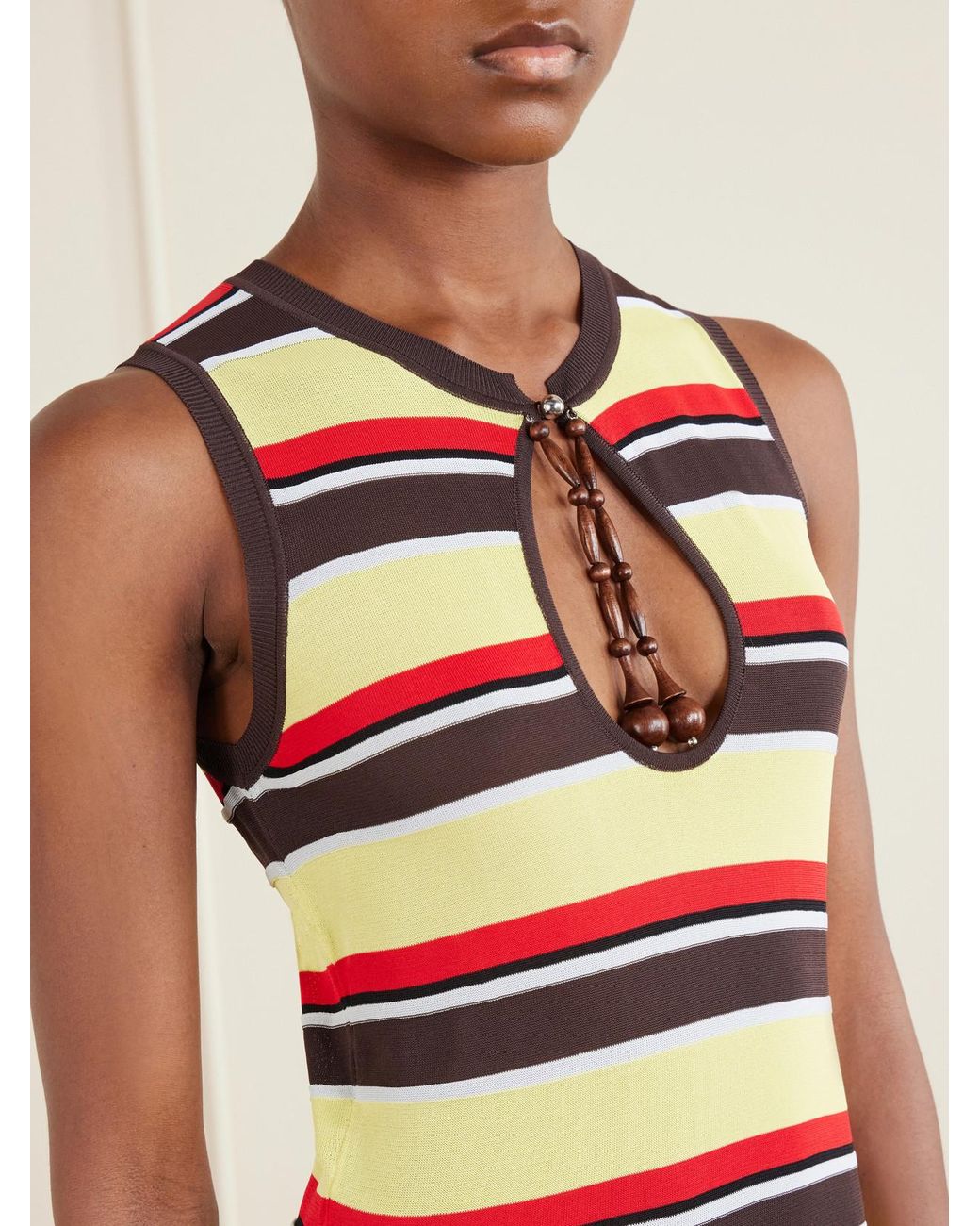 Rabanne White Bead-Embellished Striped Knitted Maxi Dress