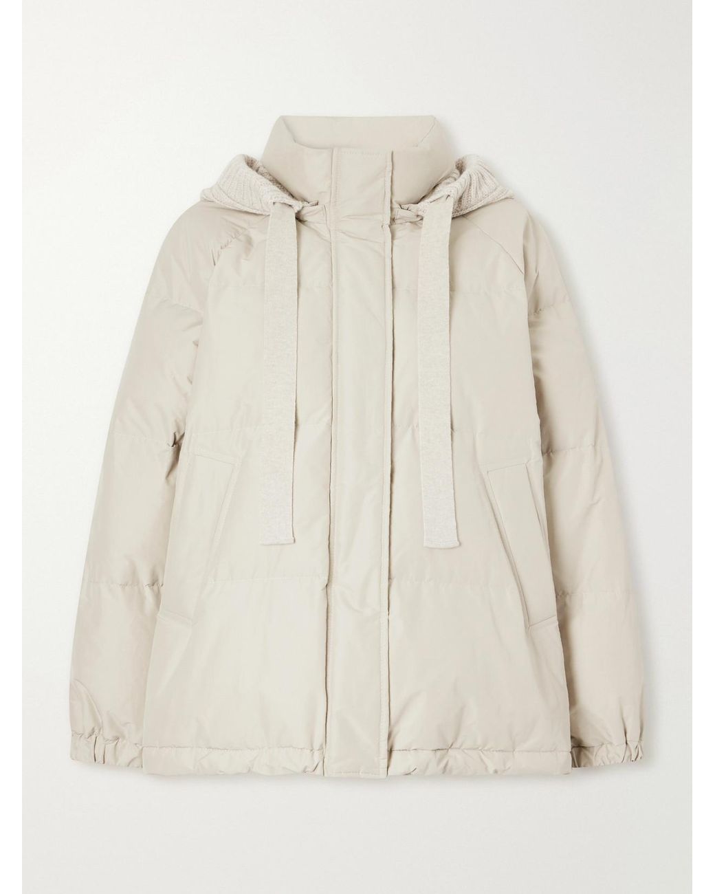 Brunello Cucinelli Natural Hooded Quilted Padded Cashmere-Trimmed Cotton-Blend Shell Jacket
