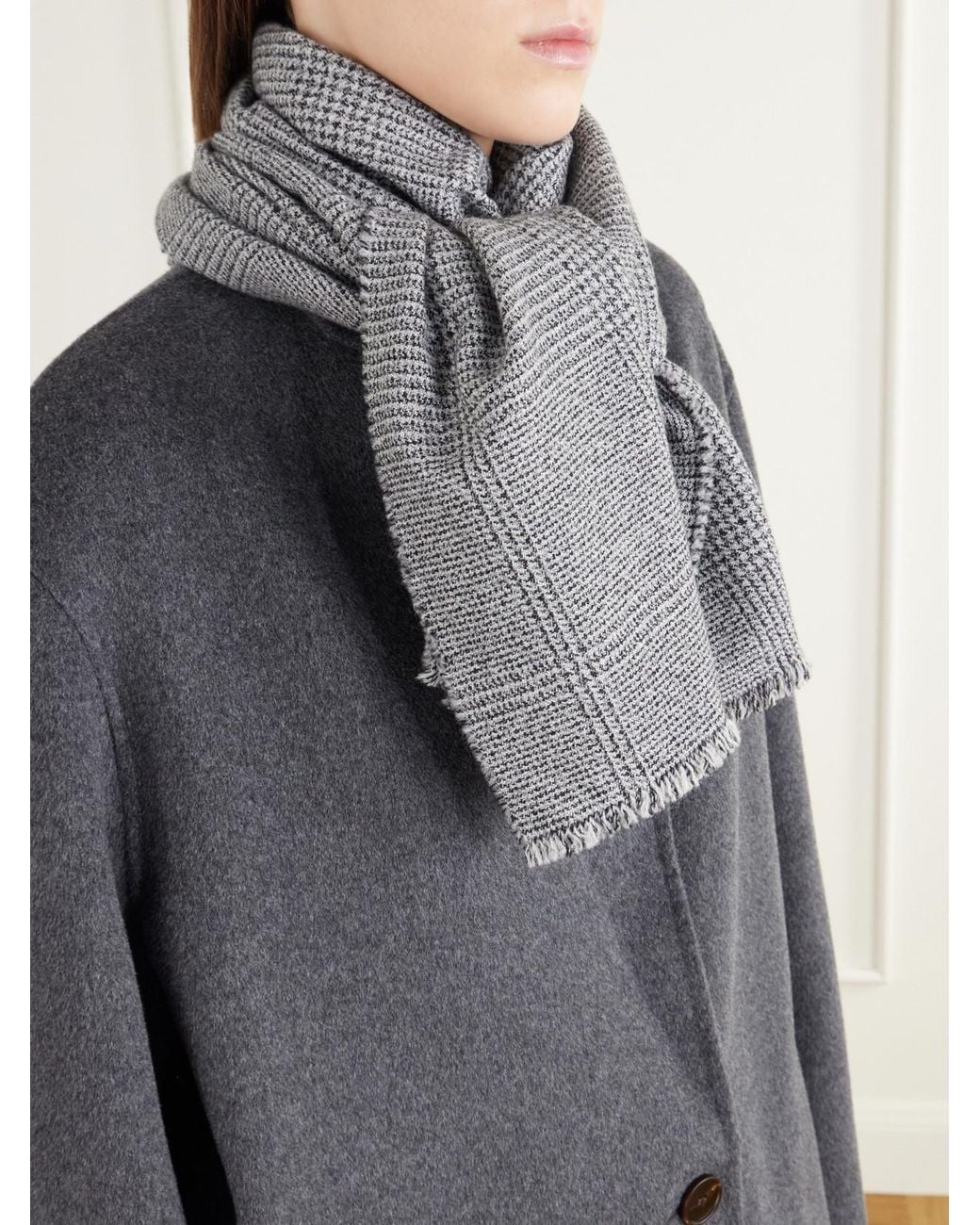 Johnstons Gray Scalpay Frayed Checked Wool And Cashmere-Blend Scarf