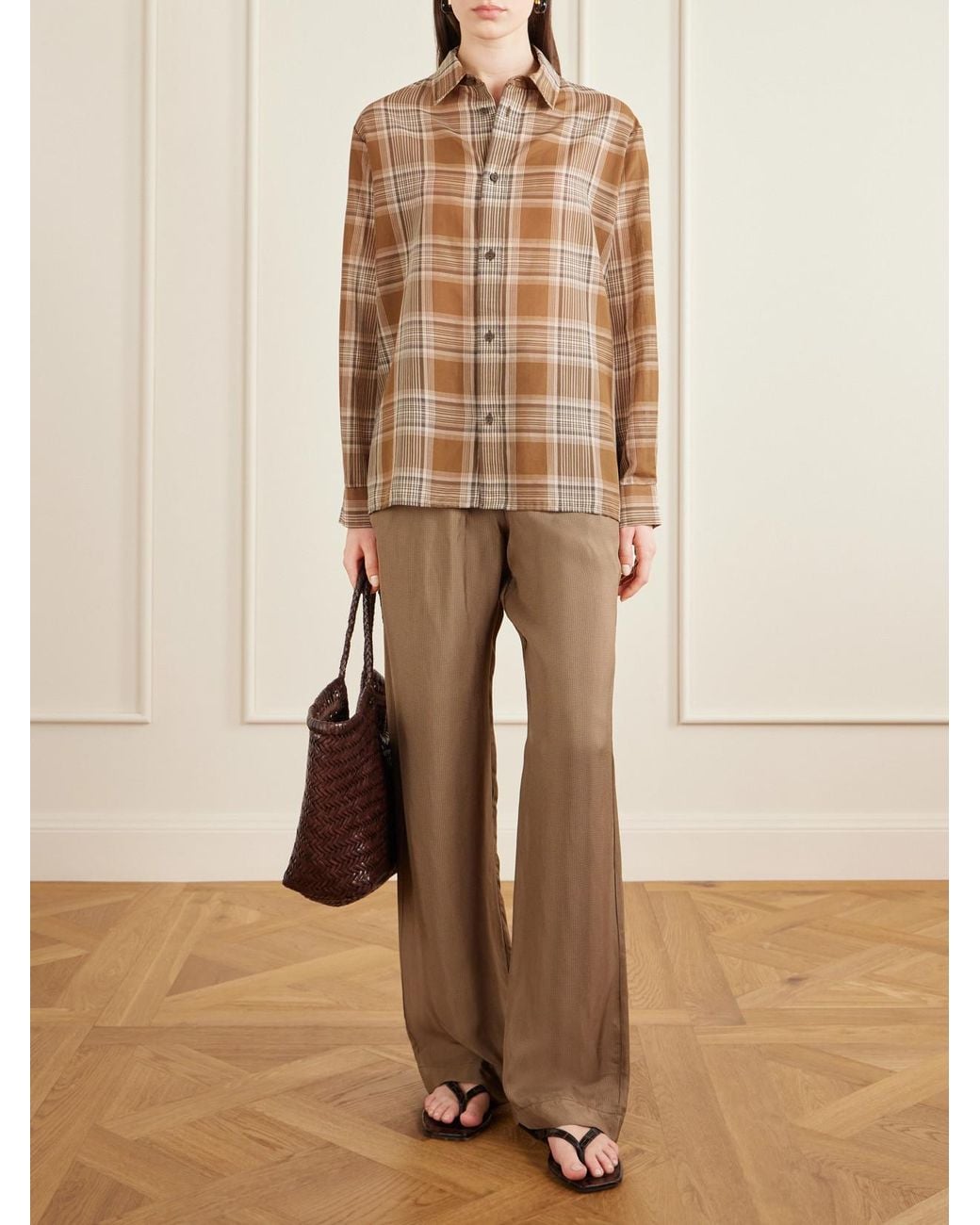 Matteau Brown Checked Cotton-Voile Shirt