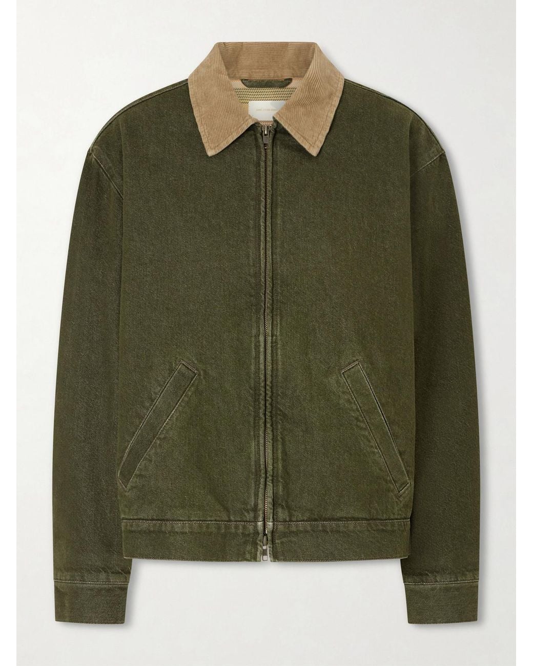 Aimé Leon Dore Green Corduroy-Trimmed Denim Jacket