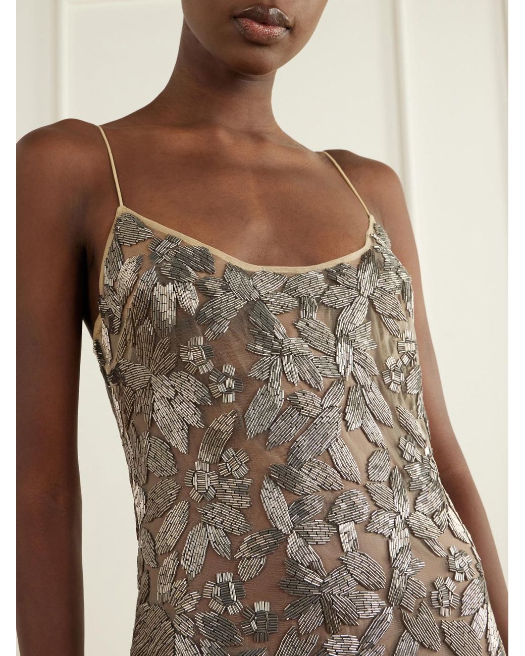 Ilkyaz Ozel Natural Embellished-Tone Organza Gown