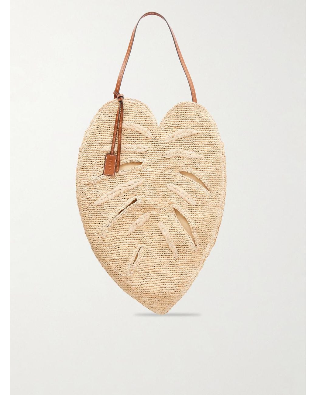 Staud White Palm Leather-Trimmed Raffia Tote