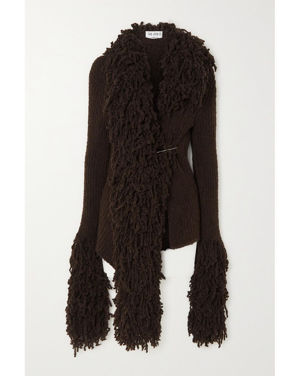 The Attico Rhona Fringed Wool blend Cardigan in Black Lyst