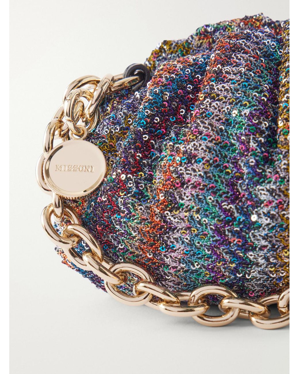 Missoni Blue Caperdoni Sequined Striped Crochet-Knit Shoulder Bag