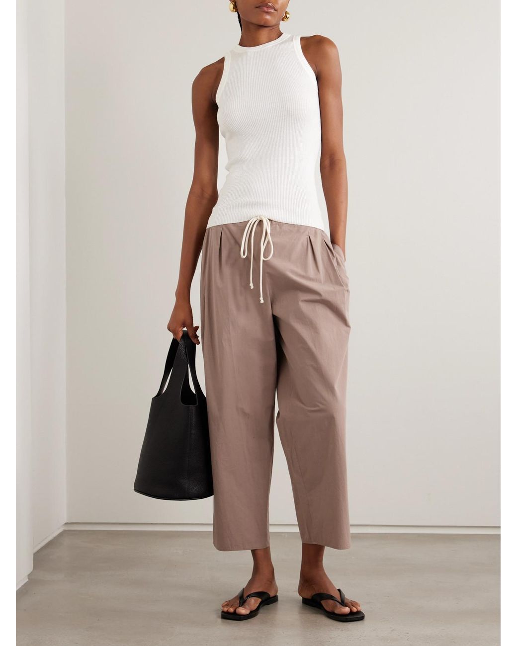 Lisa Yang White Amya Ribbed Cotton And Cashmere-Blend Tank